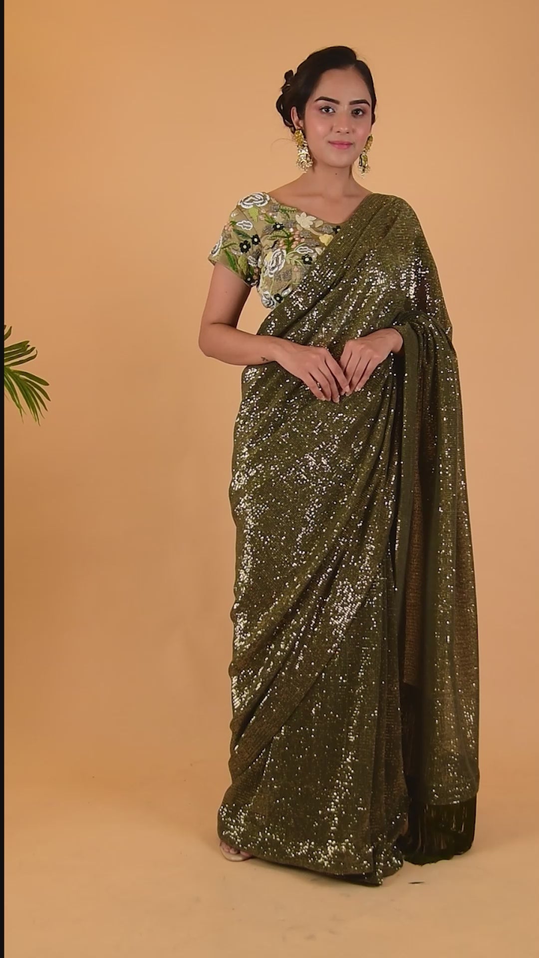 Cocktail Sequins Saree With Heavy Blouse