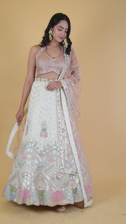 White Heavy Lehenga With Designer Blouse And Dupatta