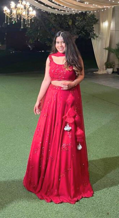 Red Georgette Lehenga