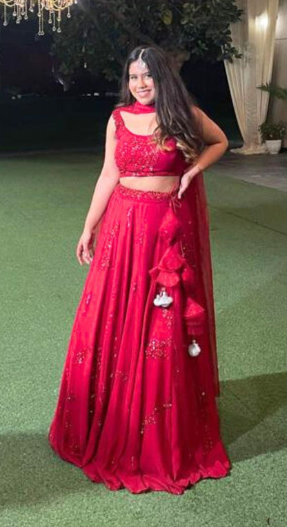 Red Georgette Lehenga