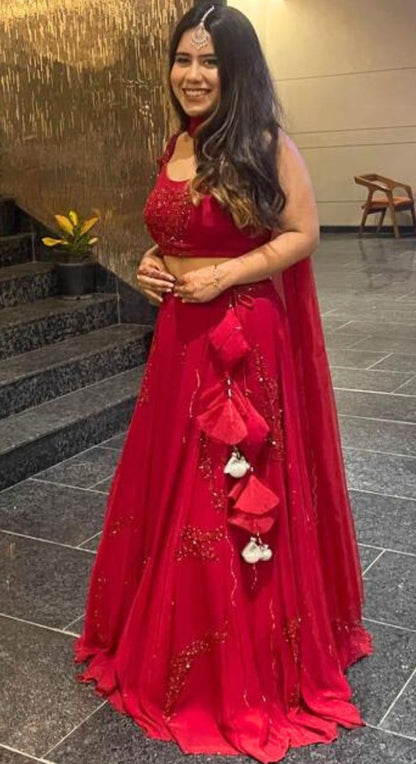 Red Georgette Lehenga