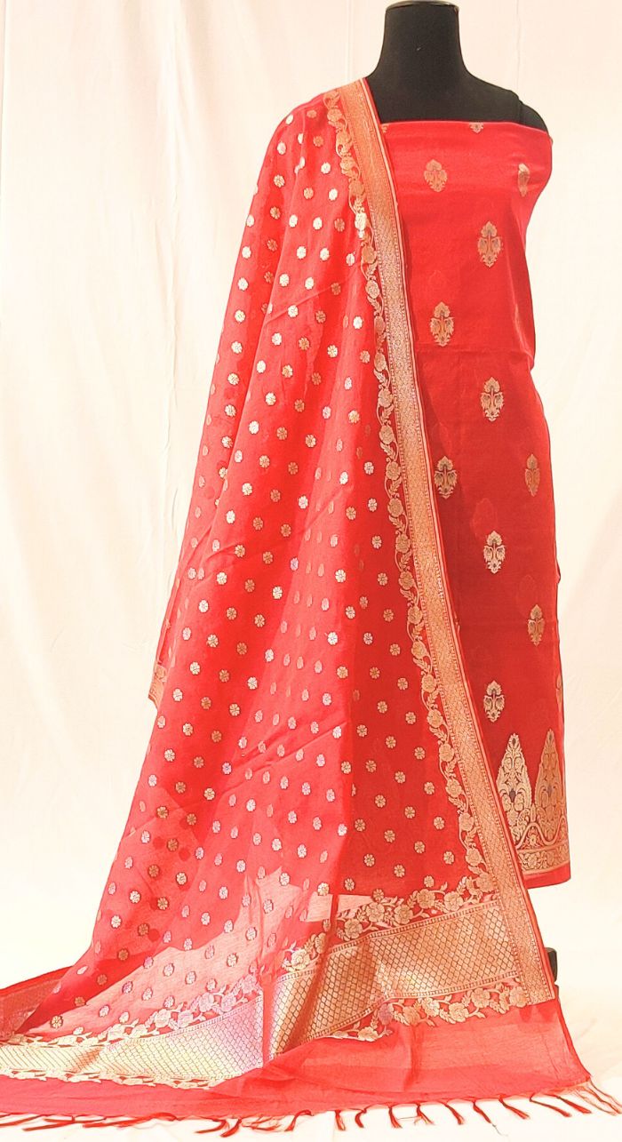 Red Banarasi Silk Suit