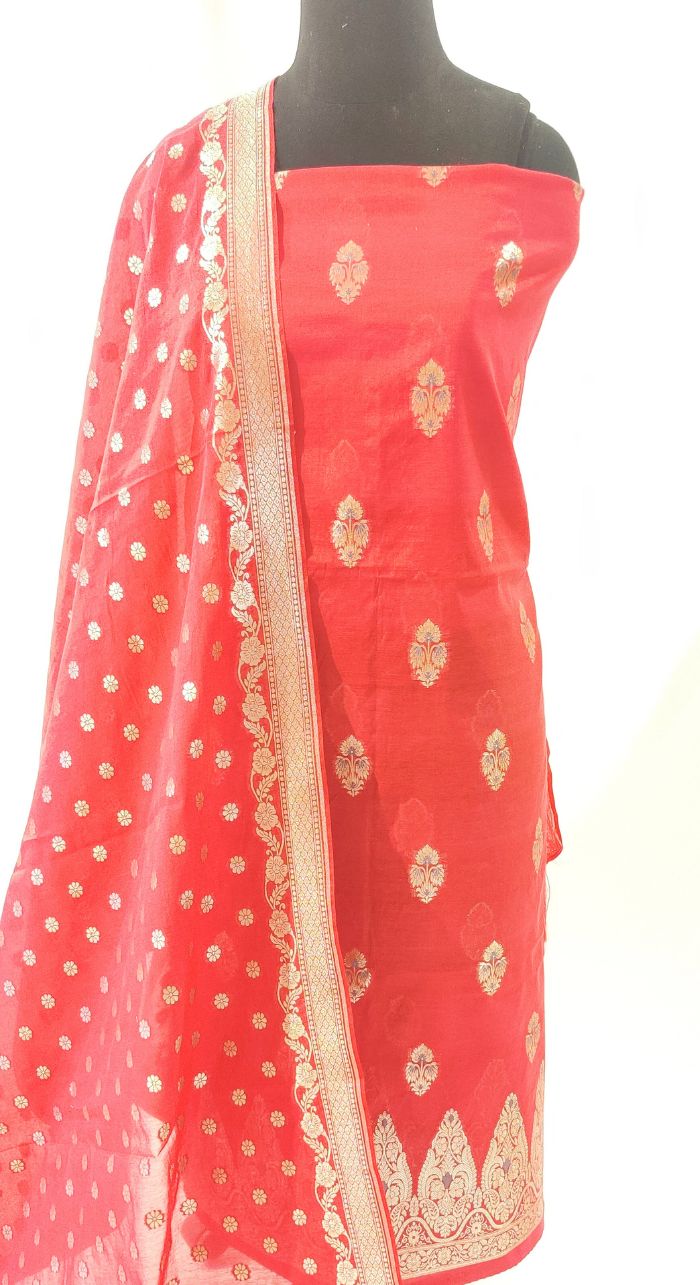 Red Banarasi Silk Suit