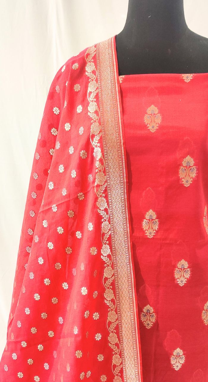 Red Banarasi Silk Suit