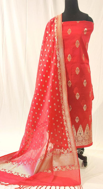 Red Banarasi Silk Suit