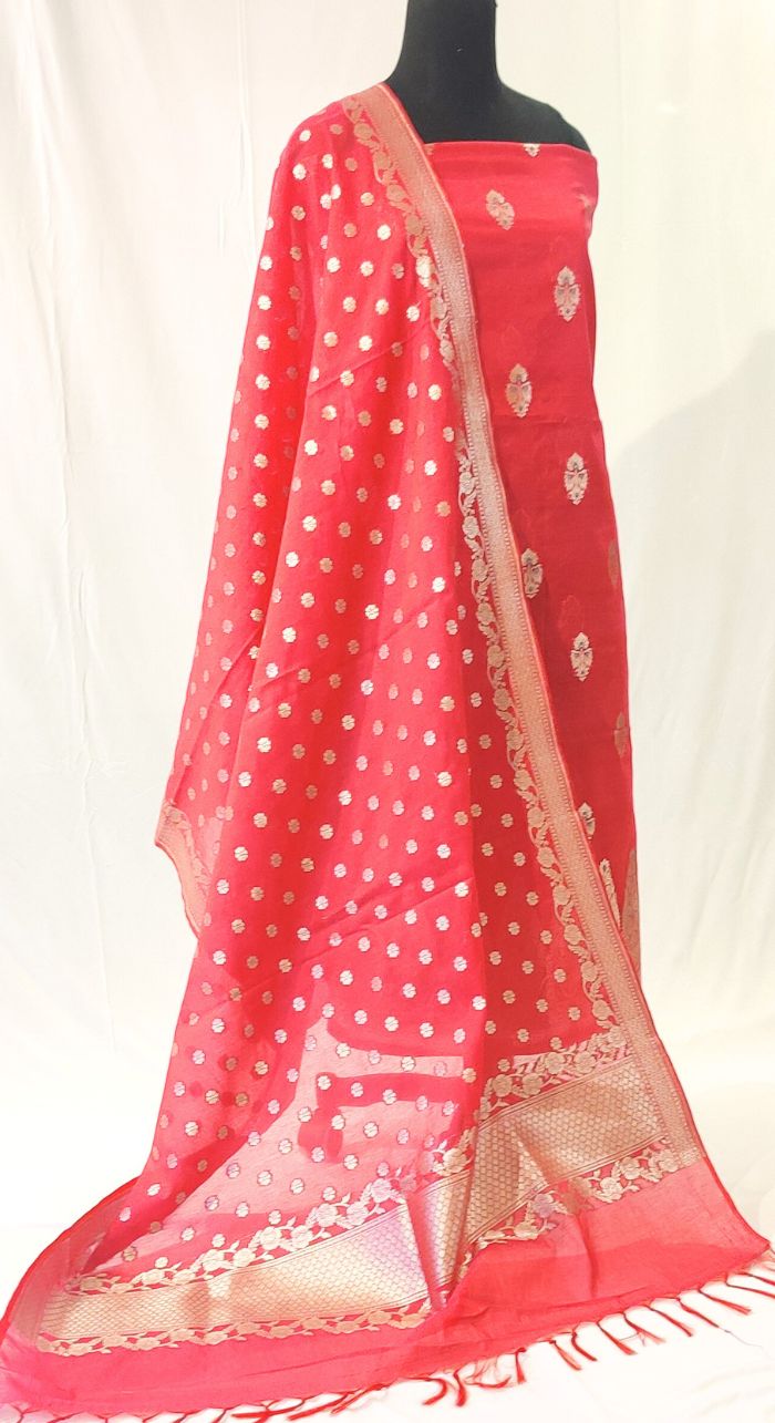 Red Banarasi Silk Suit