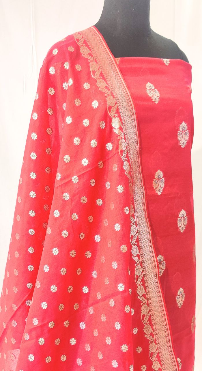 Red Banarasi Silk Suit