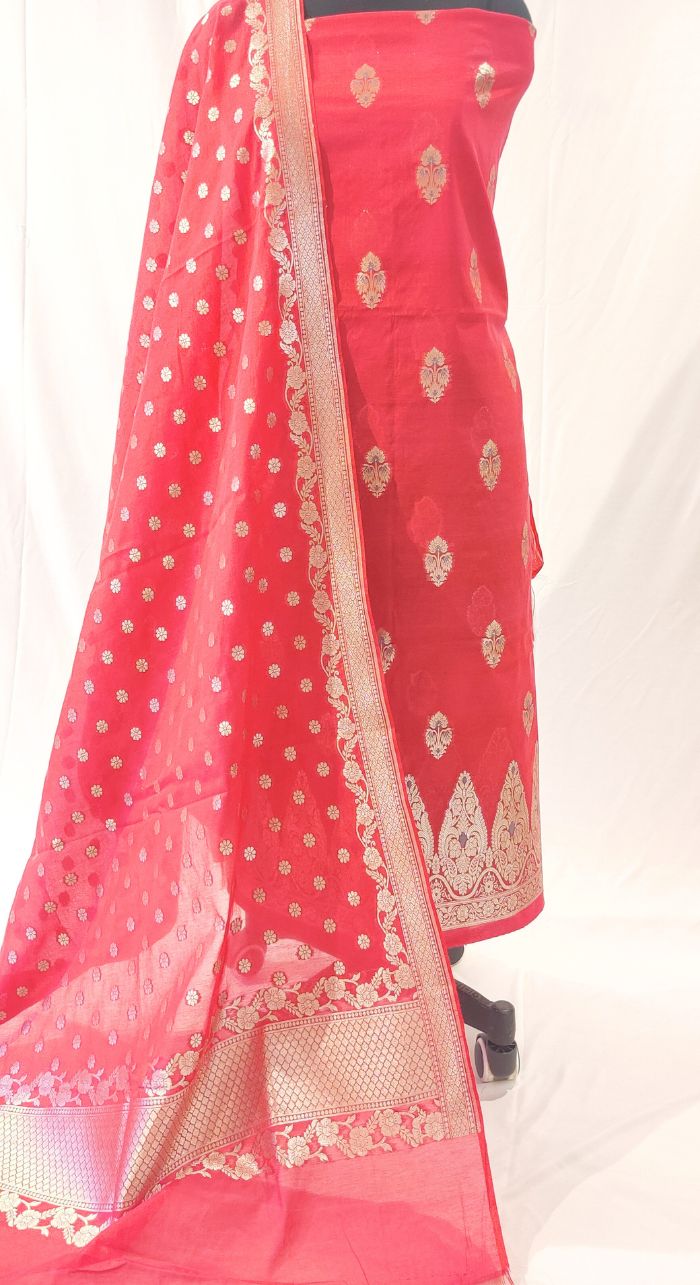 Red Banarasi Silk Suit