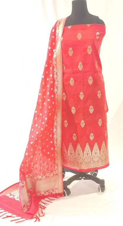 Red Banarasi Silk Suit