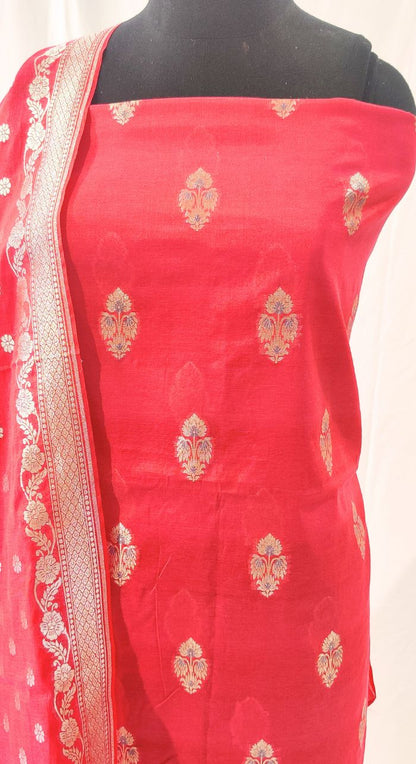 Red Banarasi Silk Suit