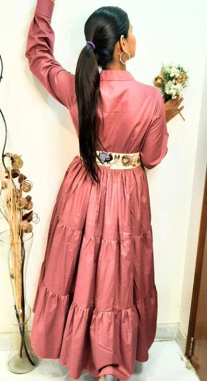 Glace Cotton Maxi Dress With Embroidered Belt