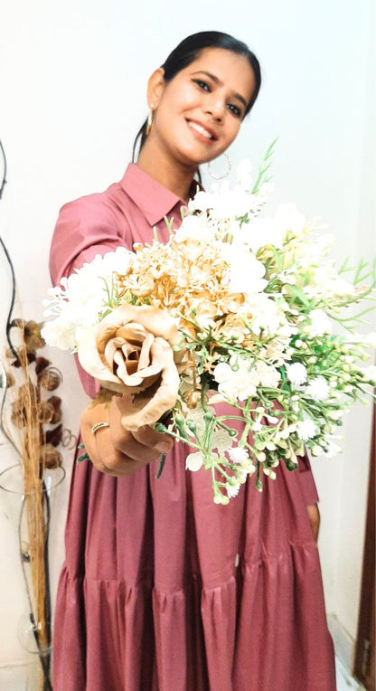 Glace Cotton Maxi Dress With Embroidered Belt