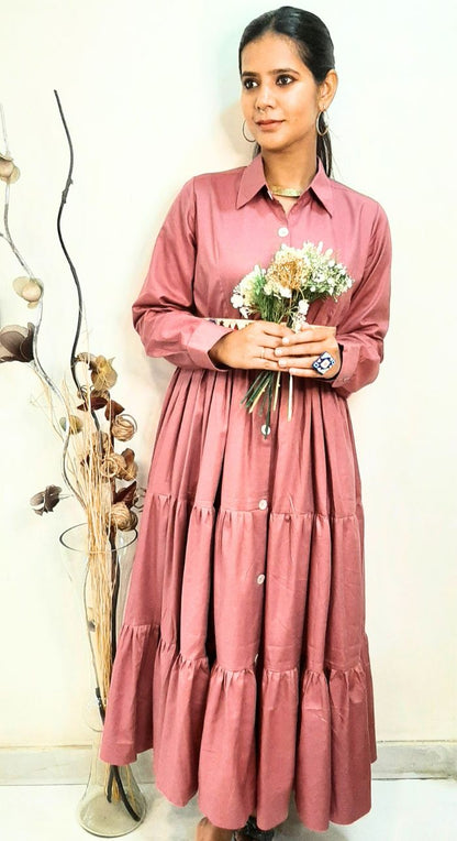 Glace Cotton Maxi Dress With Embroidered Belt