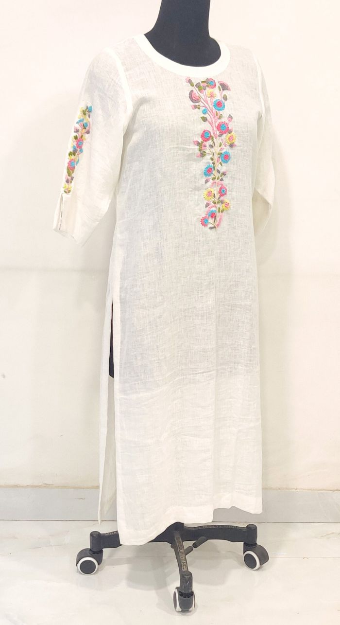 White Fancy linen hand work kurta