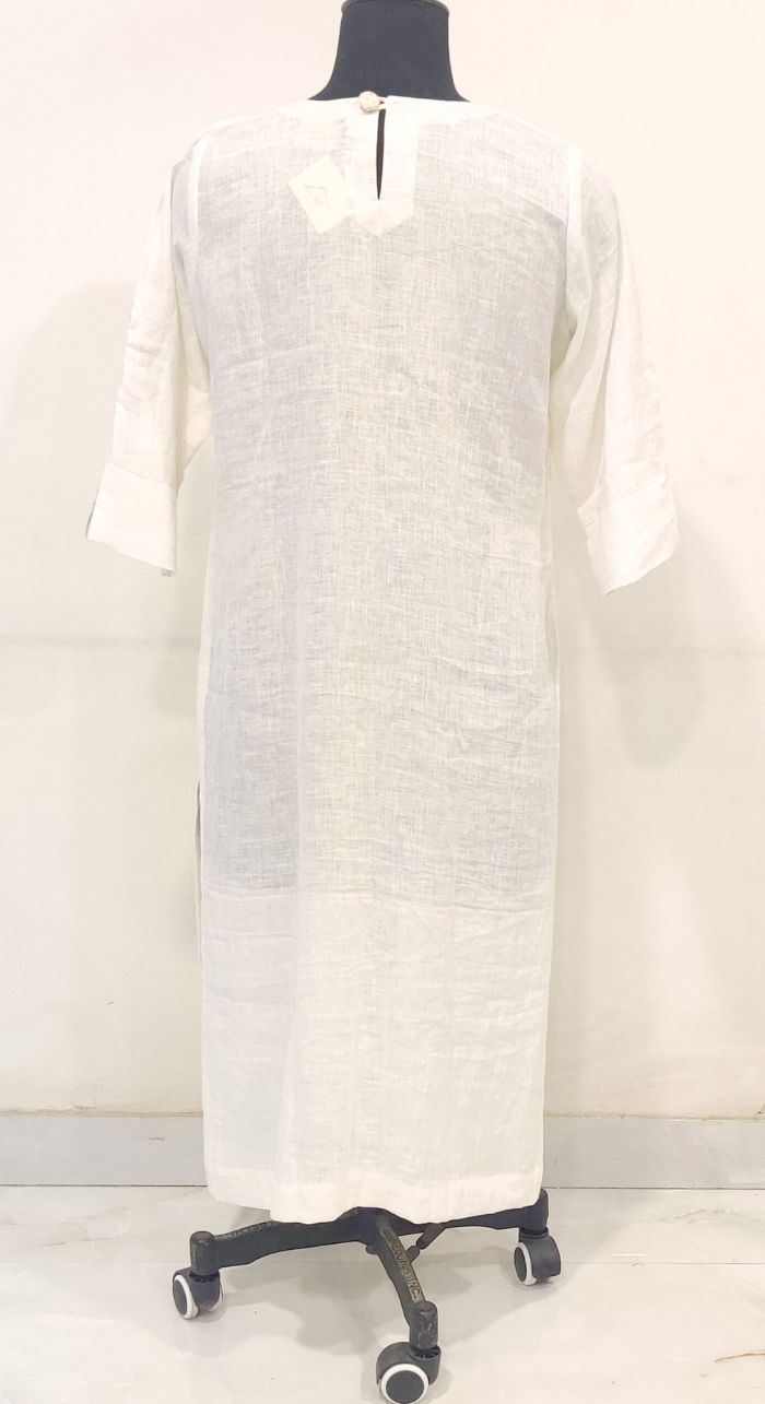 White Fancy linen hand work kurta