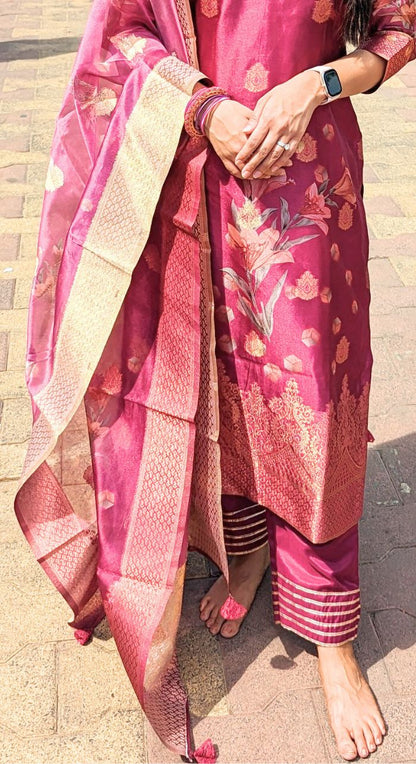 Wine Banarasi Silk Suit
