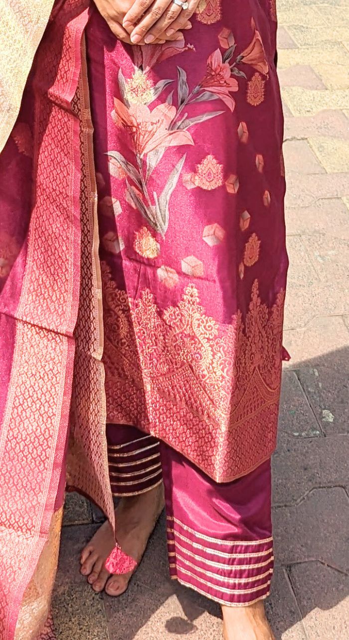 Wine Banarasi Silk Suit