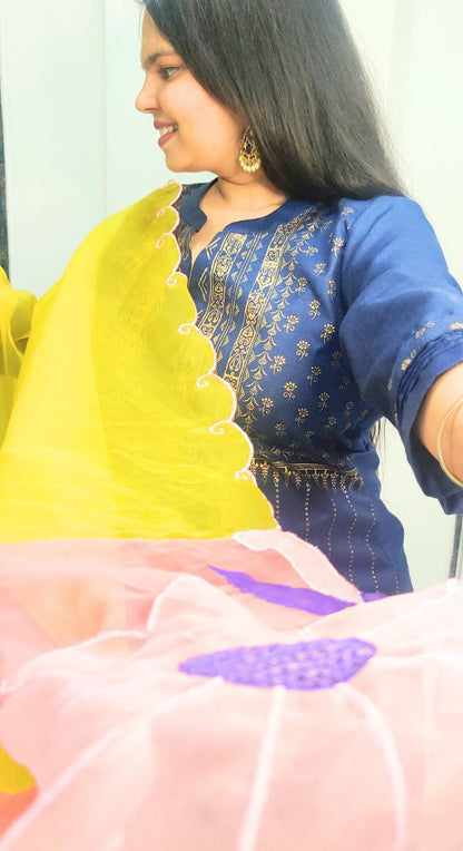 Yellow Organza Scalping Dupatta