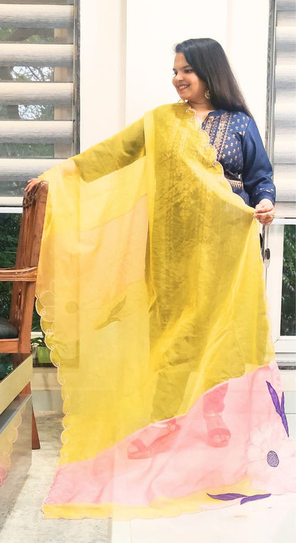 Yellow Organza Scalping Dupatta
