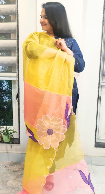 Yellow Organza Scalping Dupatta