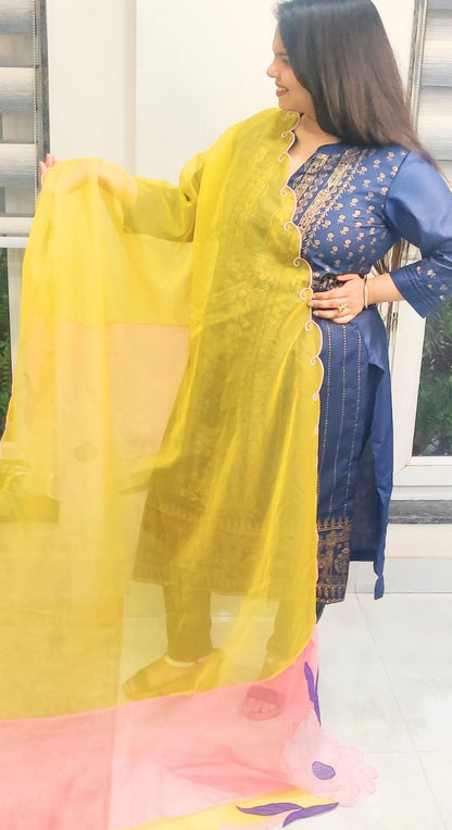 Yellow Organza Scalping Dupatta